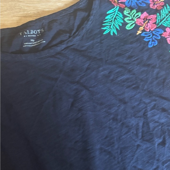 Talbots Navy Top with Floral Embroidery - Picture 2 of 4